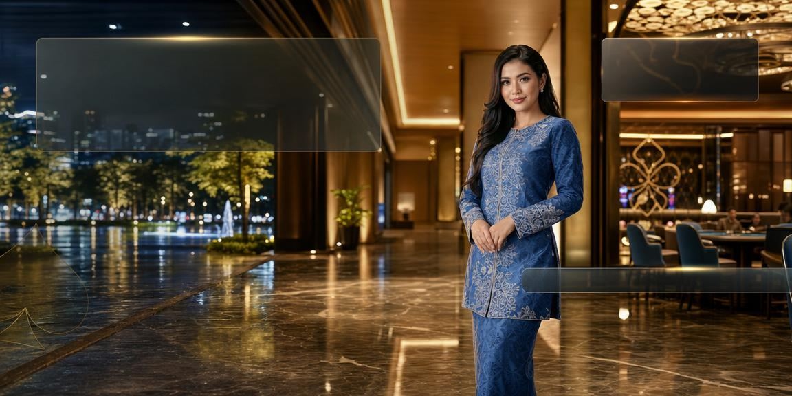 Pemain poker memakai baju kurung tradisional di Malaysia menikmati permainan